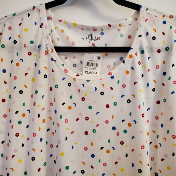 Style & Co white short sleeve multicolor dot knit top size XL - Picture 2 of 4
